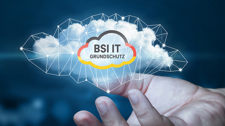 Illustration of a BSI IT cloud hovering above a hand.