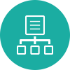 Green symbol with data sheet and three branches downwards