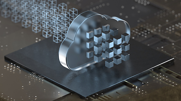 3D representation of a transparent cloud on a printed circuit board.