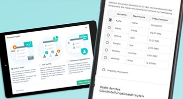 Tablet, smartphone and laptop mapped with online voting platform