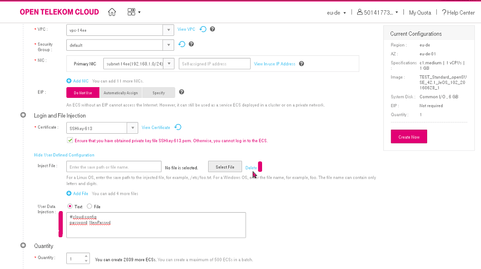 Benutzeroberfläche: Open Telekom Cloud - cloudbase init get password