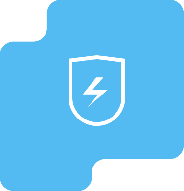 Graphic with icon security and lightning to represent disaster recovery