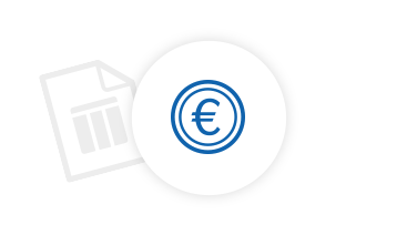 Icon composition consisting of a document and a euro sign