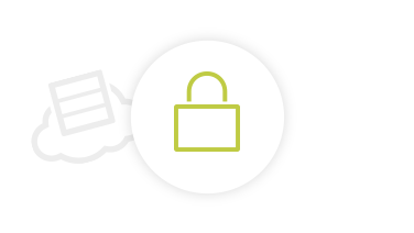 Light green icon with a security lock behind it a gray cloud with server icon