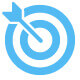 Blue icon of a target with arrow in the bullseye.