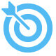 Blue icon of a target with arrow in the bullseye.